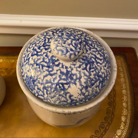 Set of 3 Vintage Tienshan Folk Craft Cottage Sponge Ware Ceramic Boho Jars - Picture 3 of 11